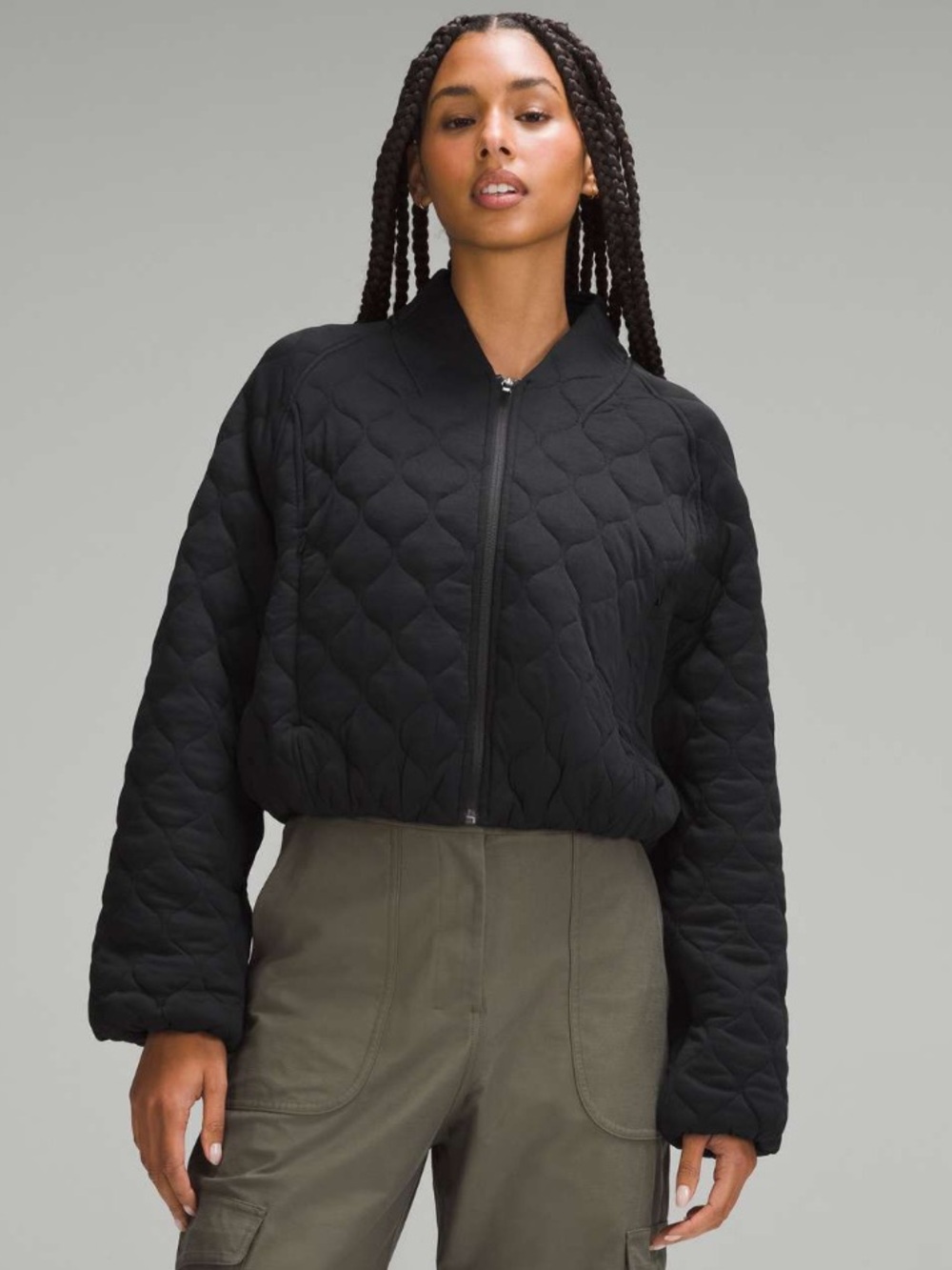 Lululemon Women’s Black Quilted Bomber Jacket Size 8 EUC